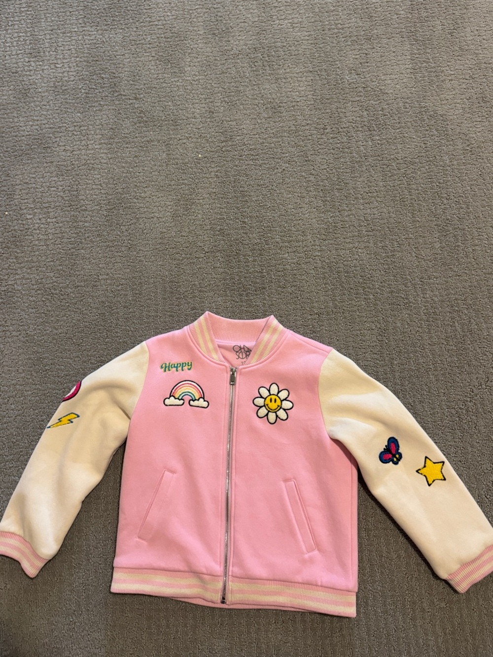 Pink Daisy Patch Girls' Bomber Jacket
